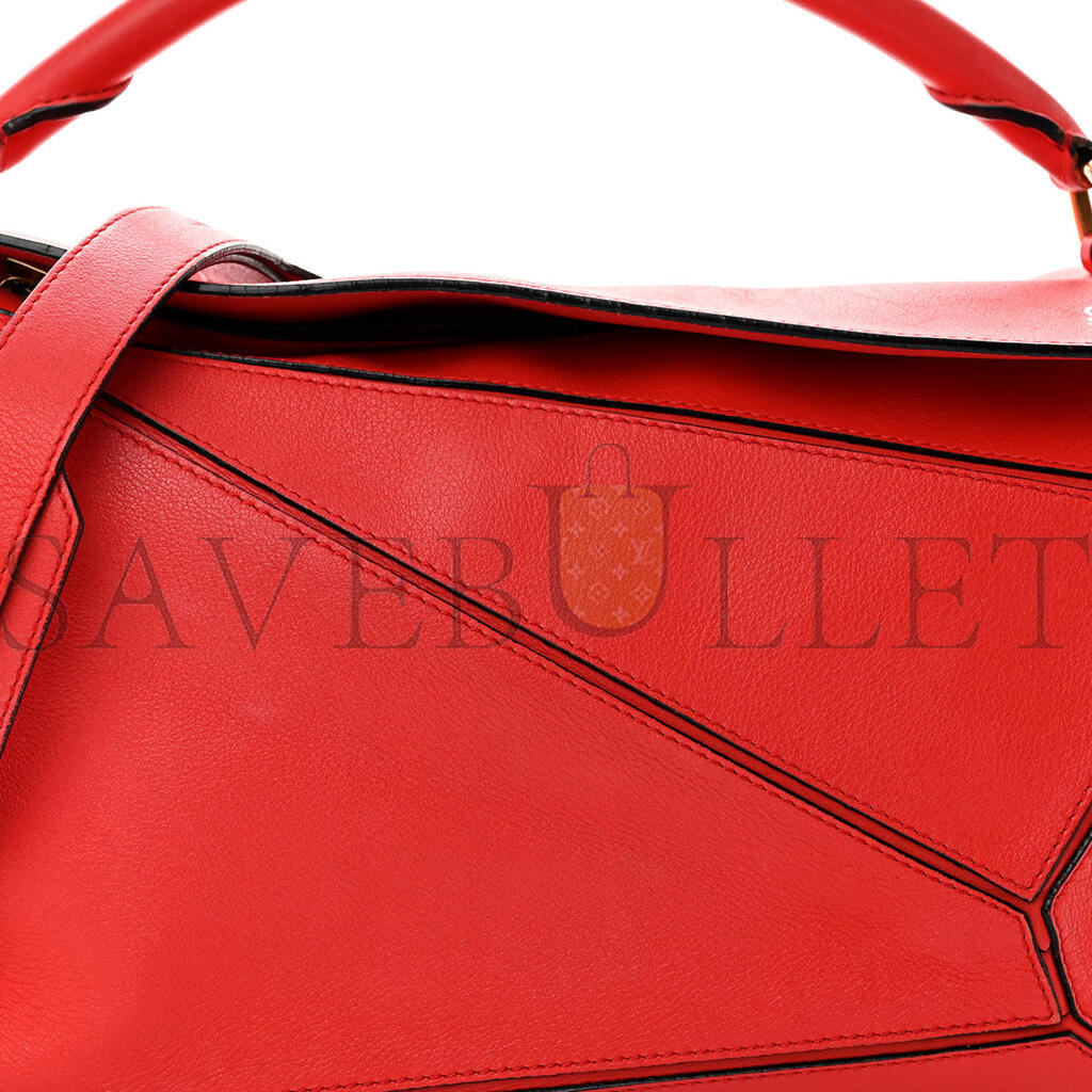 L0ew* CALFSKIN MEDIUM PUZZLE BAG SCARLET (29*19.5*14cm) Master Quality
