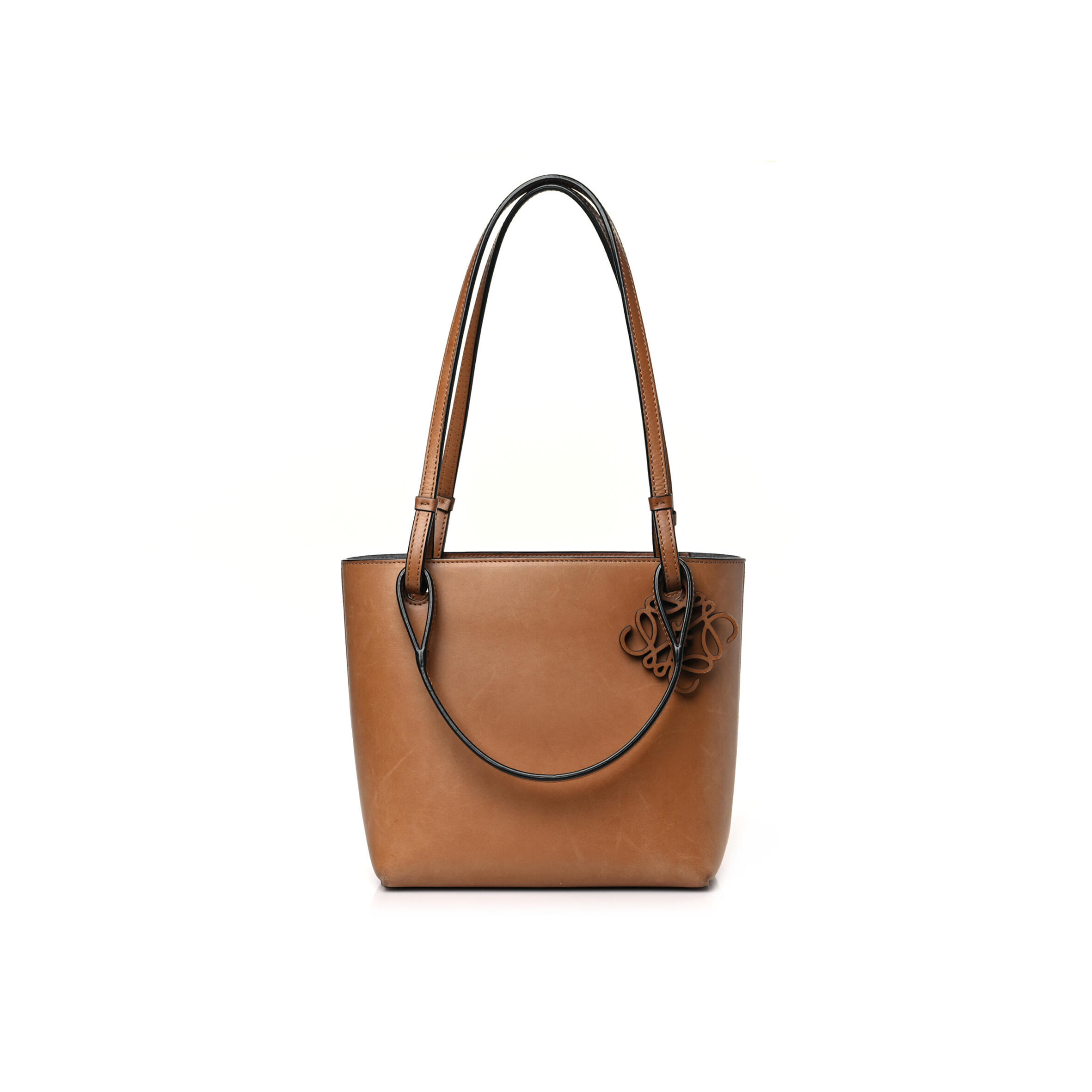 L0ew* CALFSKIN DOUBLE HANDLE SQUARE TOTE CAMEL CAPRI BLUE (22*21*10cm) Master Quality