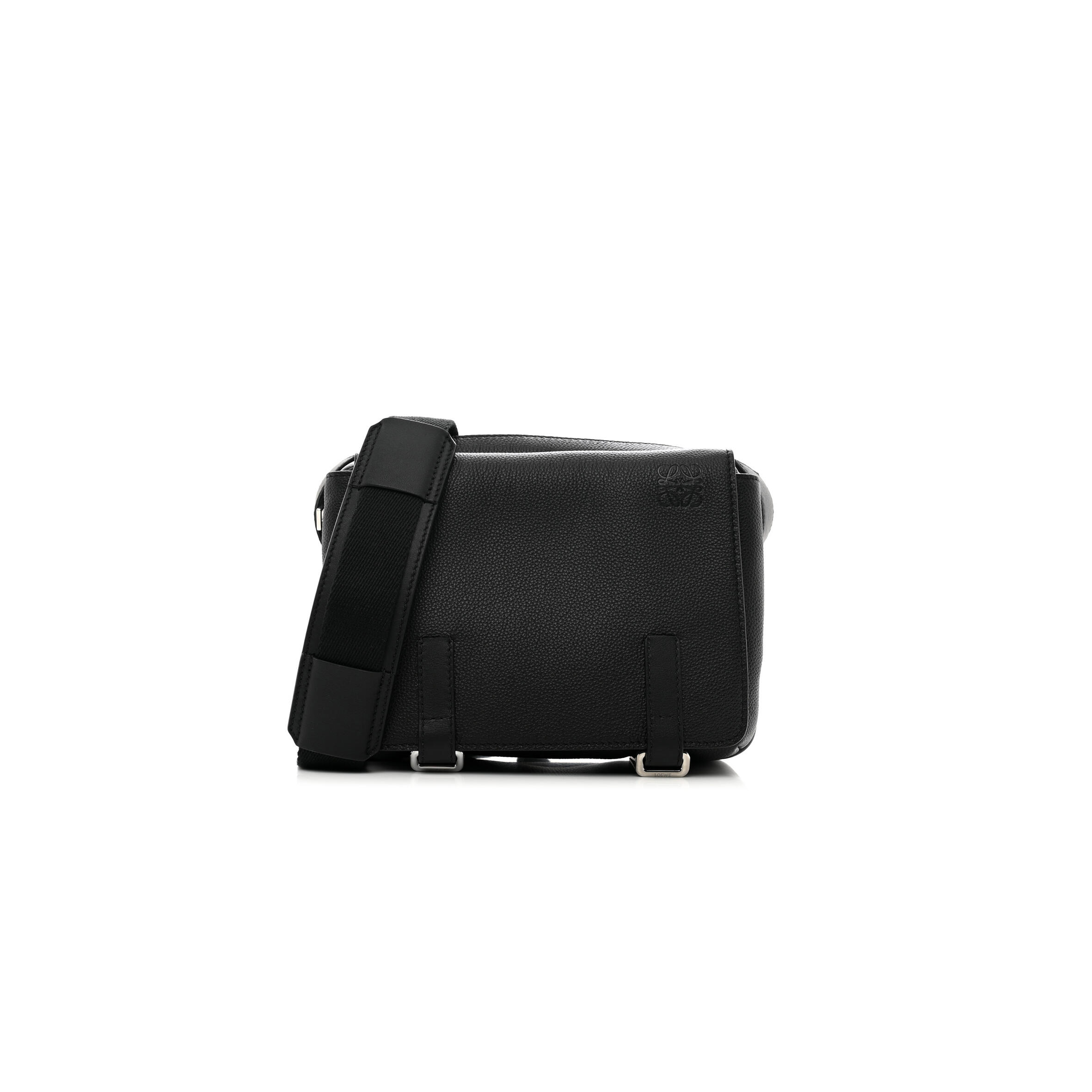 L0ew* SOFT GRAINED CALFSKIN XS MILITARY MESSENGER BAG BLACK (23*18*9cm) Master Quality