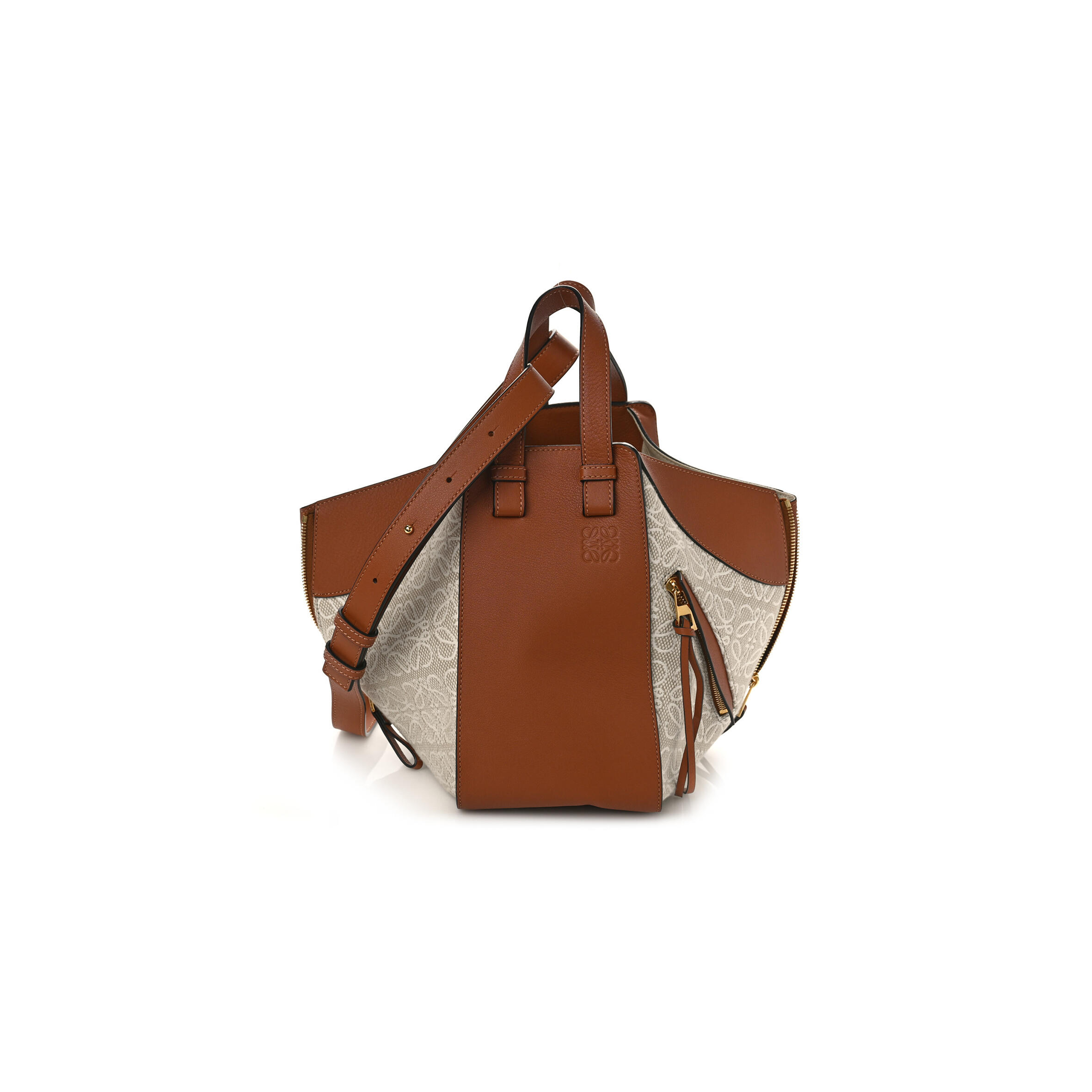 L0ew* CALFSKIN CANVAS ANAGRAM SMALL HAMMOCK SHOULDER BAG ECRU TAN (30*25*13.5cm) Master Quality