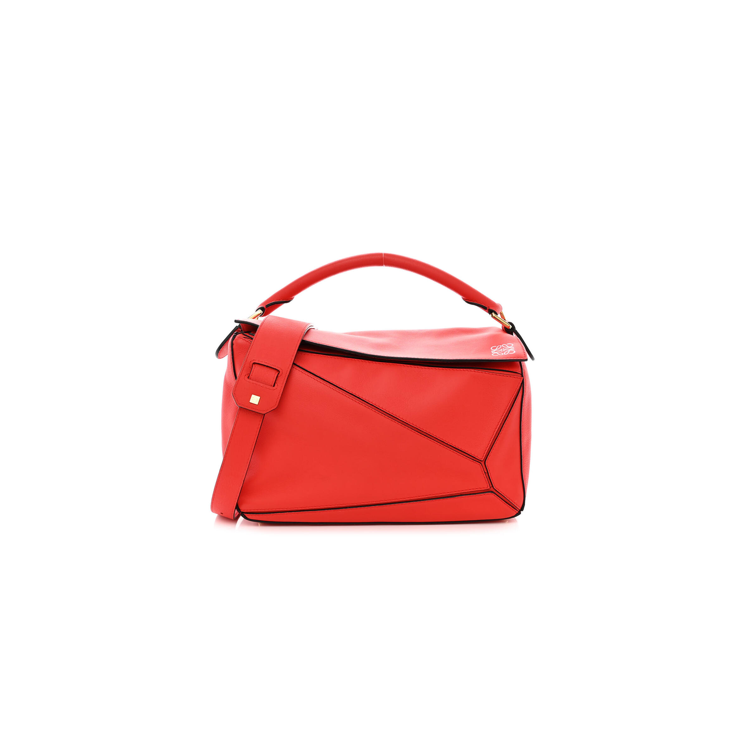 L0ew* CALFSKIN MEDIUM PUZZLE BAG SCARLET (28*18*12cm) Master Quality