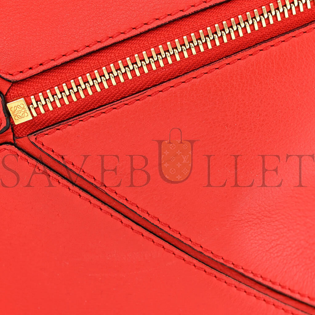 L0ew* CALFSKIN MEDIUM PUZZLE BAG SCARLET (28*18*12cm) Master Quality