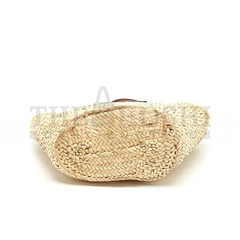 L0ew* BROWN NATURAL PALM LEAF AND LEATHER MEDIUM BASKET TOTE (44*26*13.5cm) Master Quality