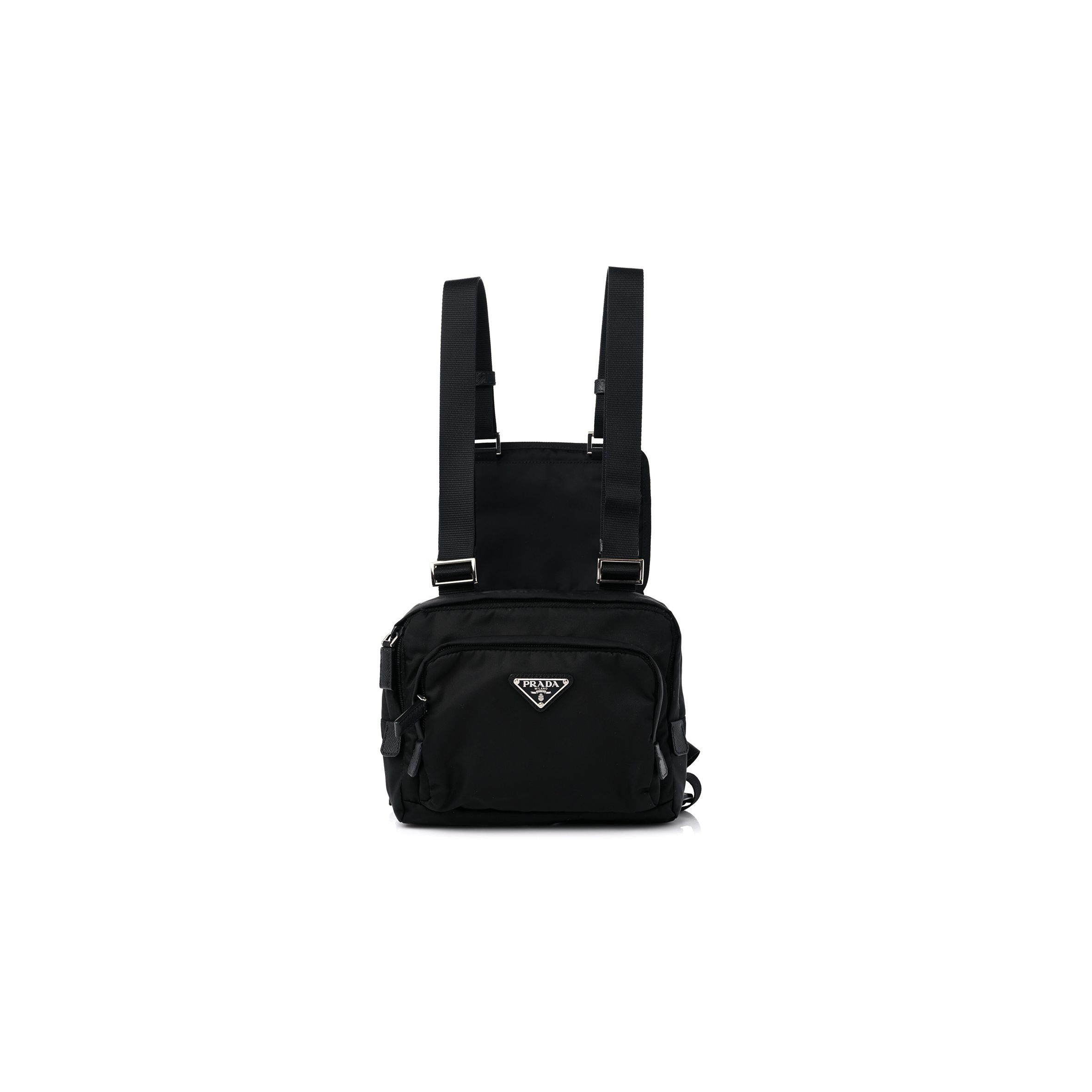 Pra*a TESSUTO NYLON MONTAGNA HARNESS BAG BLACK (22*18*5cm) Master Quality