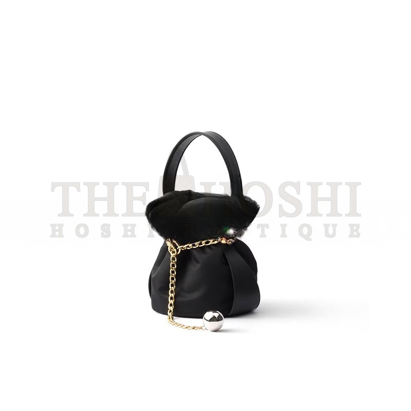 Pra*a PETIT SAC NOIR RE-NYLON AND NAPPA LEATHER MINI BUCKET BAG 1BE088 (20*15*14cm) Master Quality