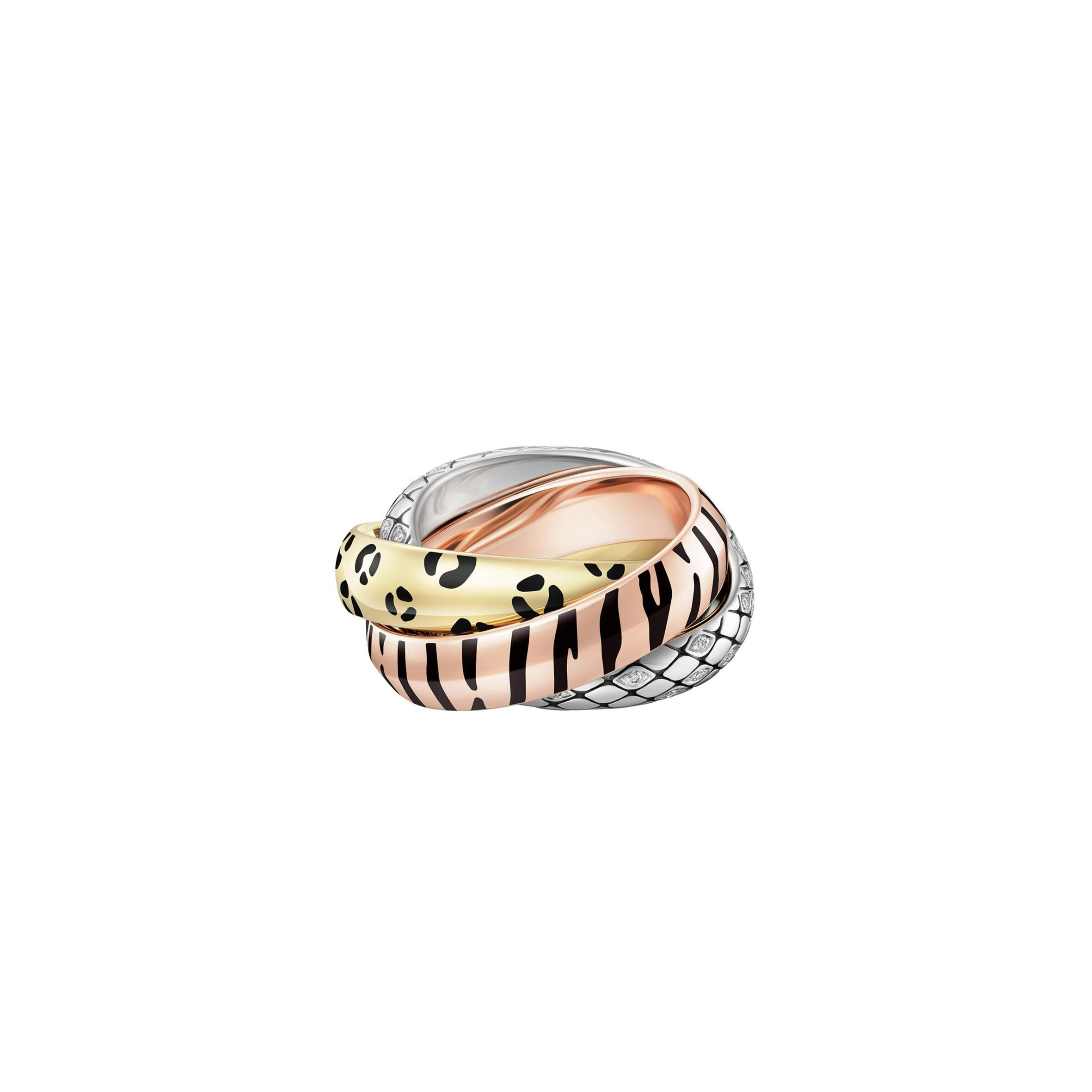 Ca*t1er LACQUERED GOLD AND SEMI-PAVÉD D1am0nd TRINITY RING CRB4241700 Master Quality