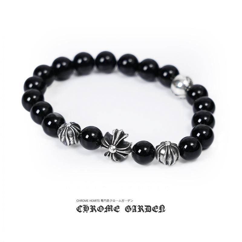 Ch*0me He**ts ONYX BEAD BRACELET 8MM (4 SILVER BEADS) Master Quality
