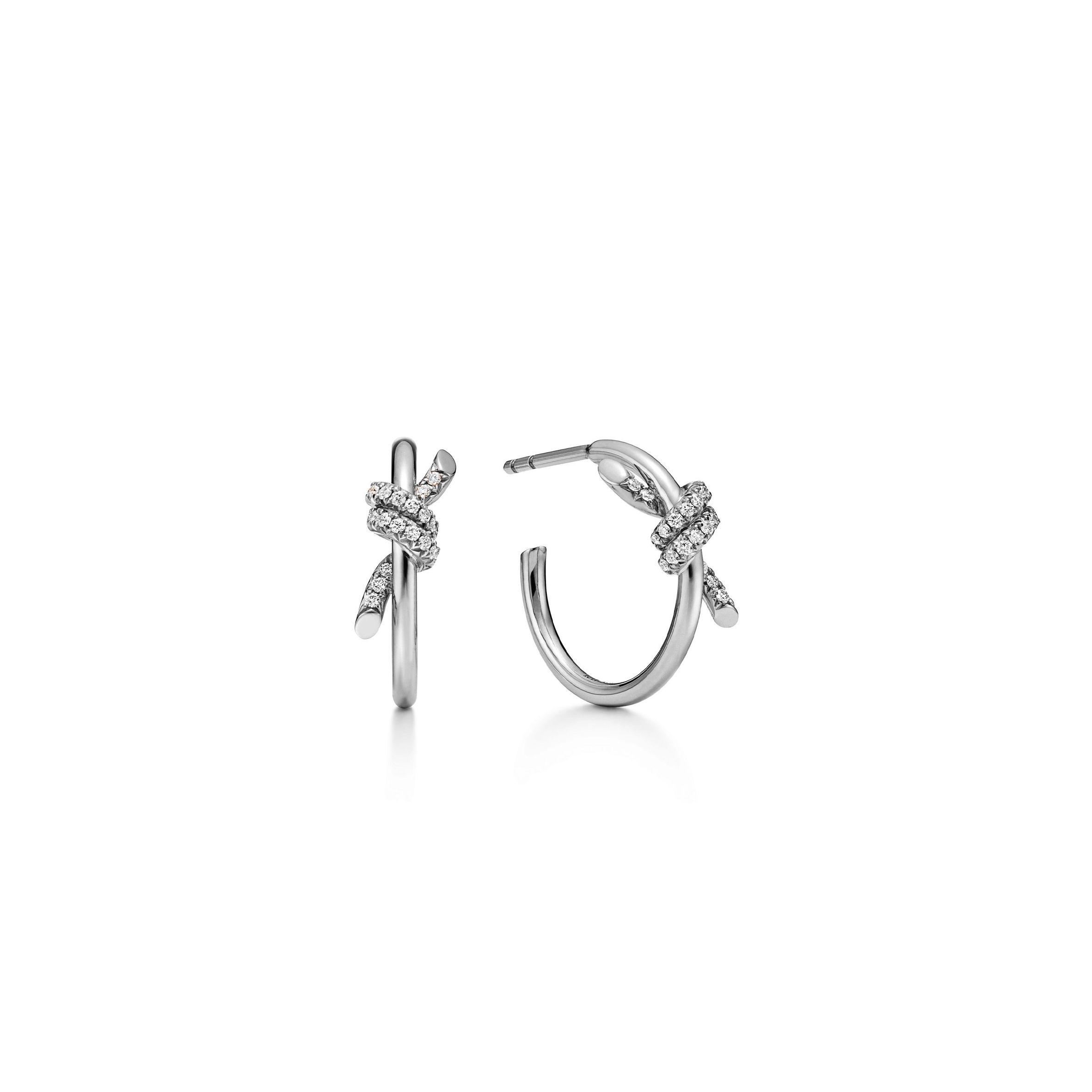 T*f*ny KNOT HOOP EARRINGS IN SILVER WITH D1am0ndS 751236 Master Quality