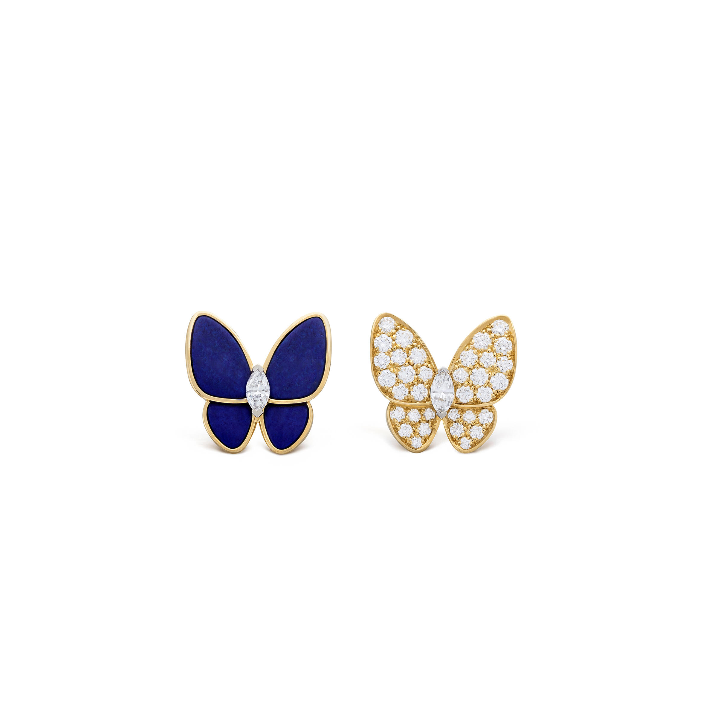 V*n Cl**f ARPELS TWO BUTTERFLY EARRINGS - YELLOW GOLD, D1am0nd, LAPIS LAZULI  VCARP3DO00 Master Quality
