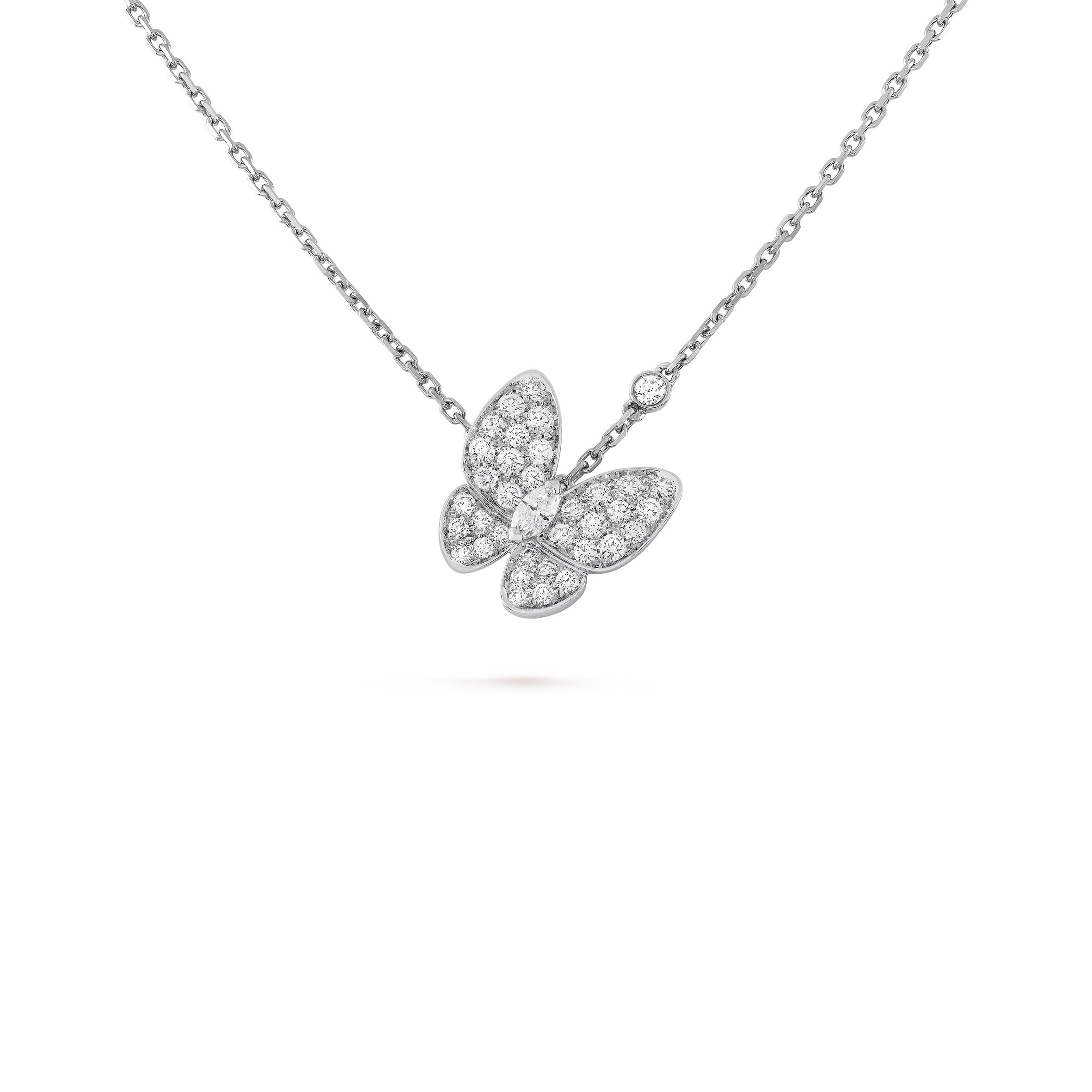 V*n Cl**f ARPELS TWO BUTTERFLY PENDANT - WHITE GOLD, D1am0nd  VCARO3M400 Master Quality