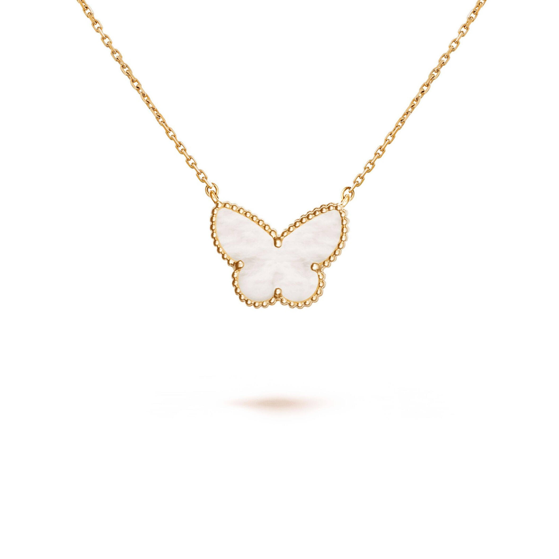 V*n Cl**f  ARPELS LUCKY ALHAMBRA BUTTERFLY PENDANT - YELLOW GOLD, MOTHER-OF-PEARL VCARD99500 Master Quality