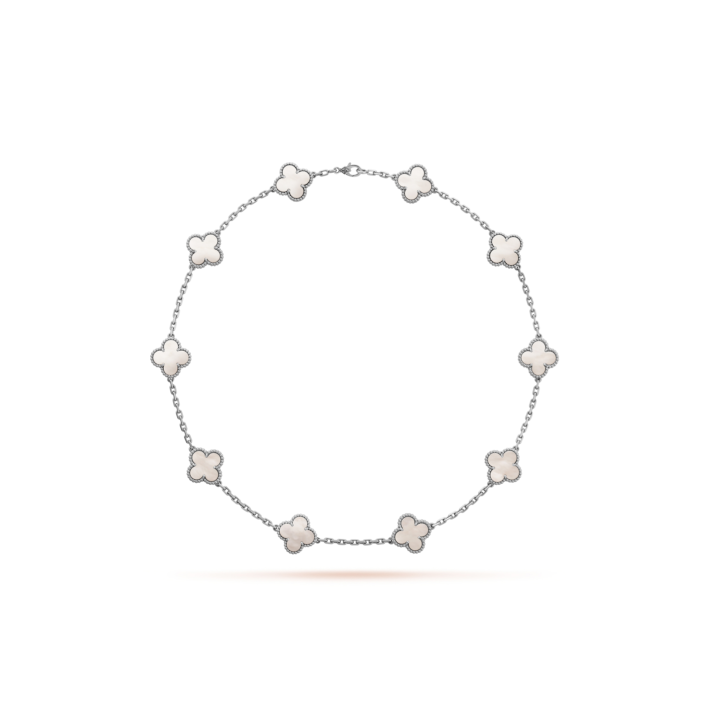 V*n Cl**f ARPELS VINTAGE ALHAMBRA NECKLACE, 10 MOTIFS - WHITE GOLD, MOTHER-OF-PEARL  VCARF48500 Master Quality