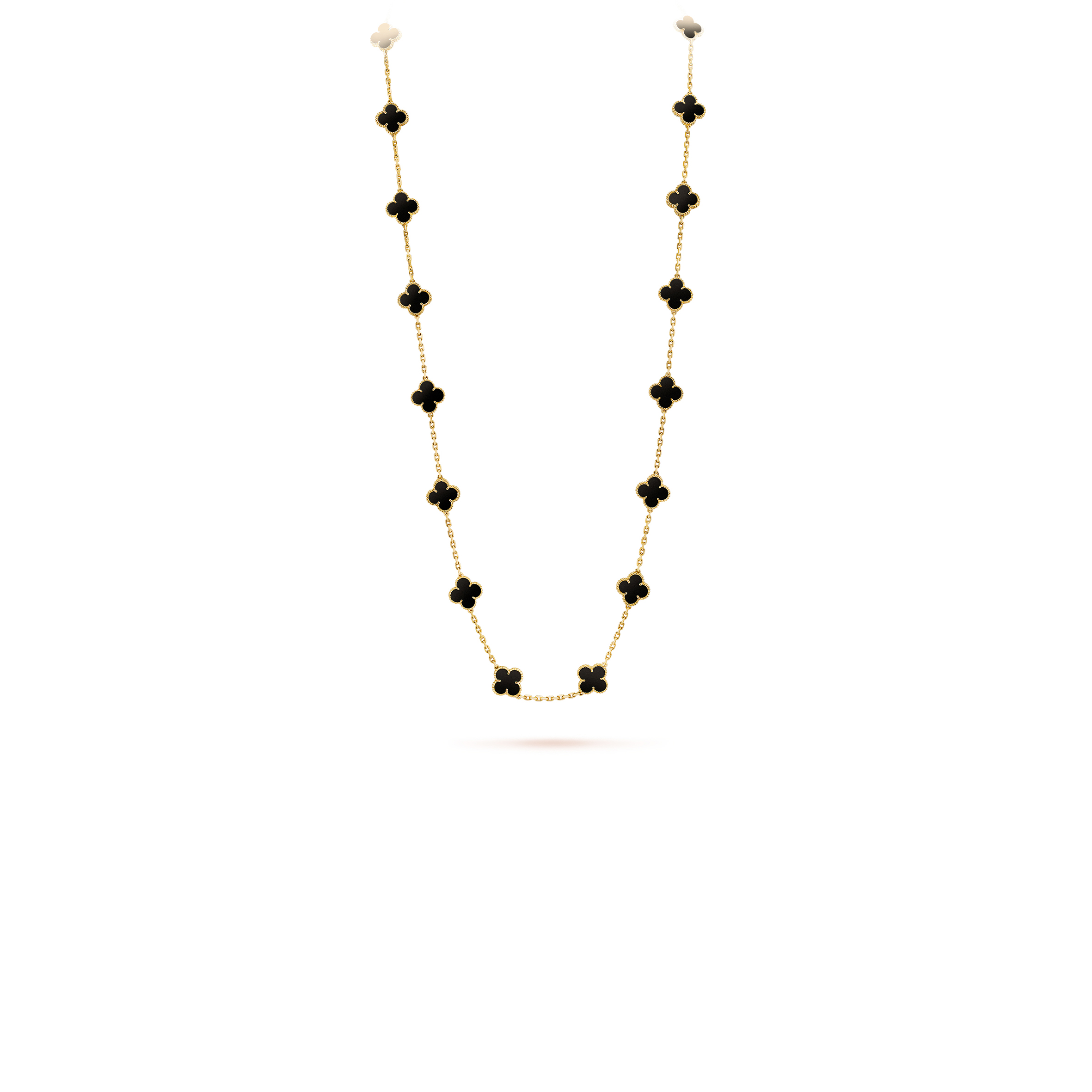 V*n Cl**f ARPELS VINTAGE ALHAMBRA LONG NECKLACE, 20 MOTIFS - YELLOW GOLD, ONYX  VCARA43100 Master Quality