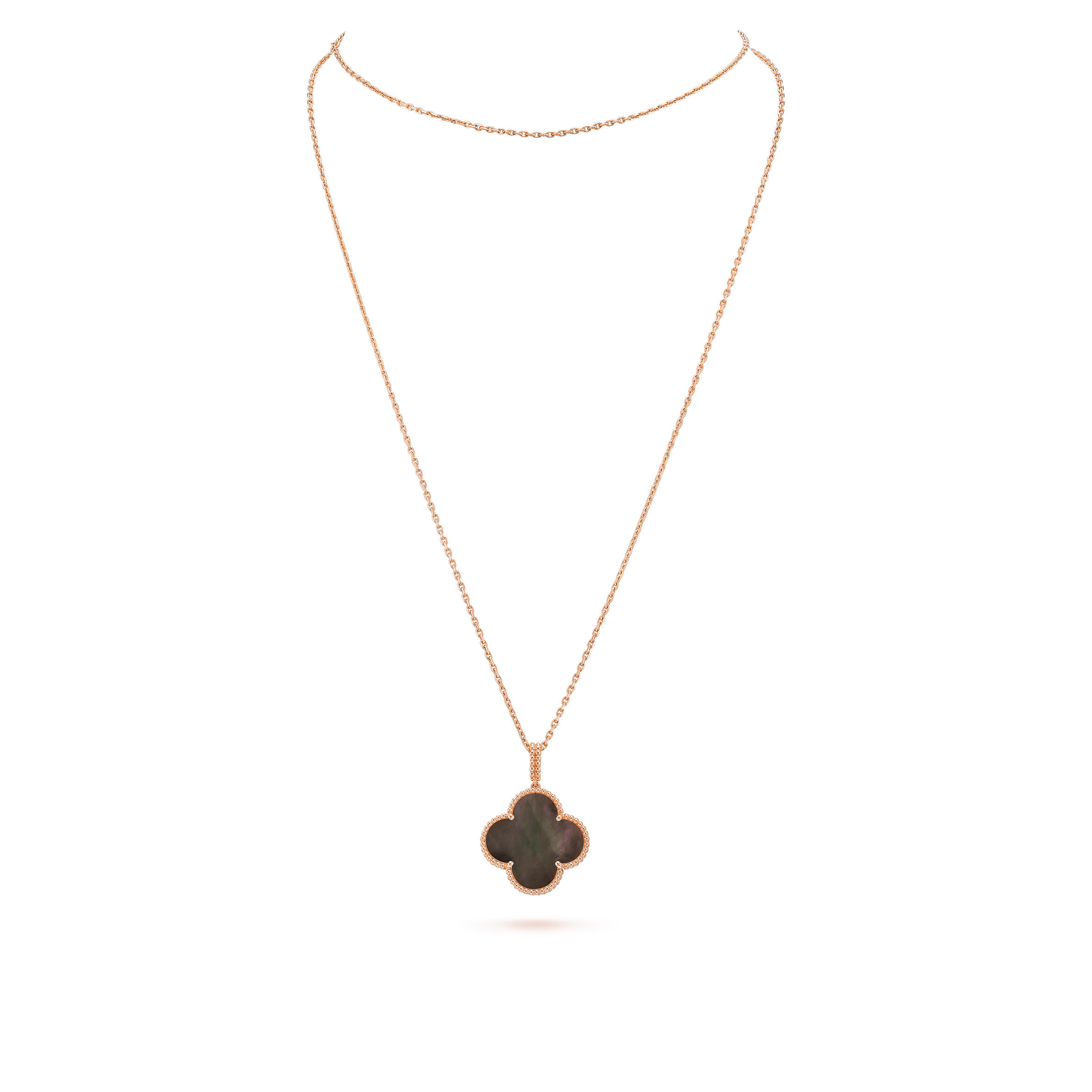 V*n Cl**f  ARPELS MAGIC ALHAMBRA LONG NECKLACE, 1 MOTIF - ROSE GOLD, MOTHER-OF-PEARL  VCARP6I200 Master Quality