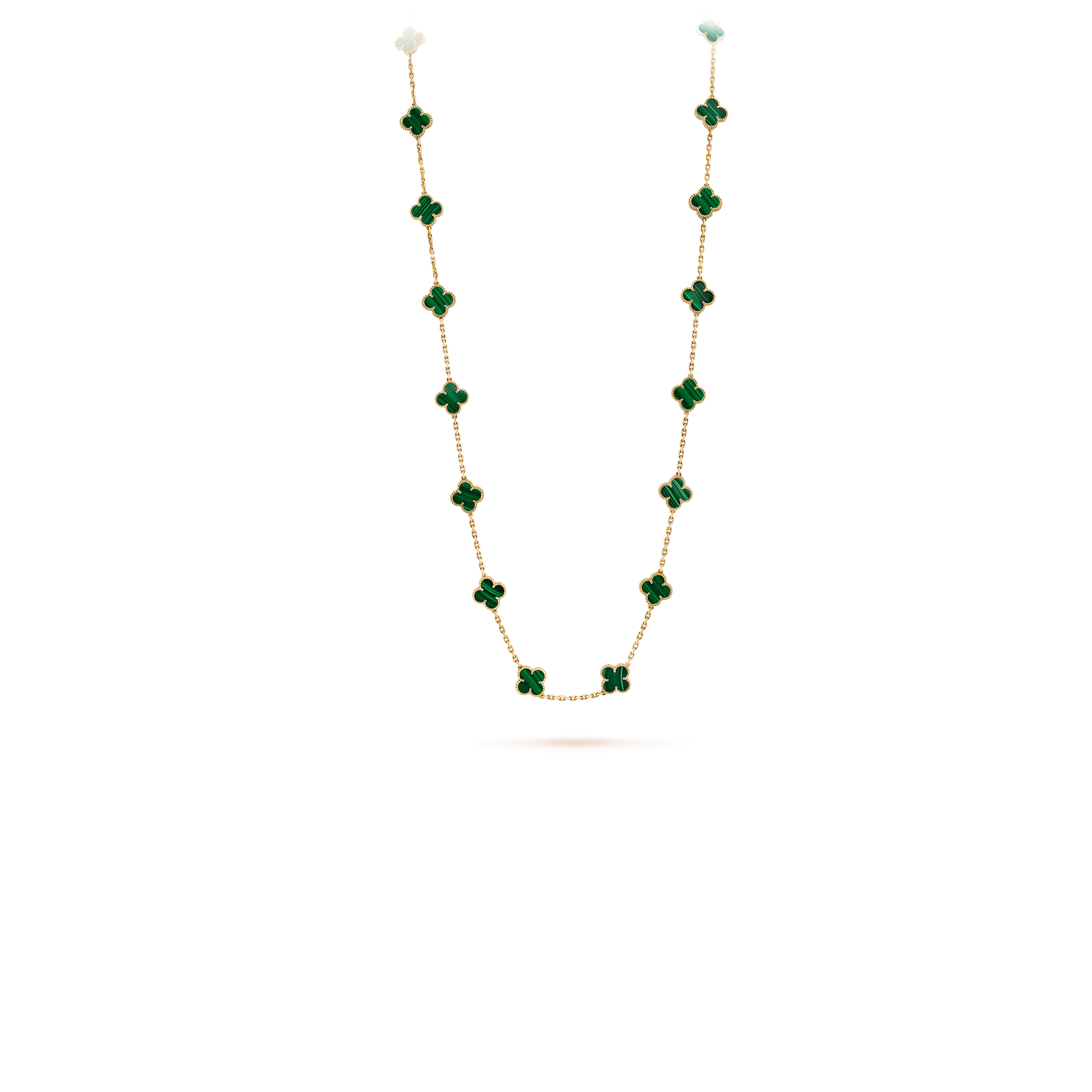 V*n Cl**f ARPELS VINTAGE ALHAMBRA LONG NECKLACE, 20 MOTIFS - YELLOW GOLD, MALACHITE  VCARL88100 Master Quality
