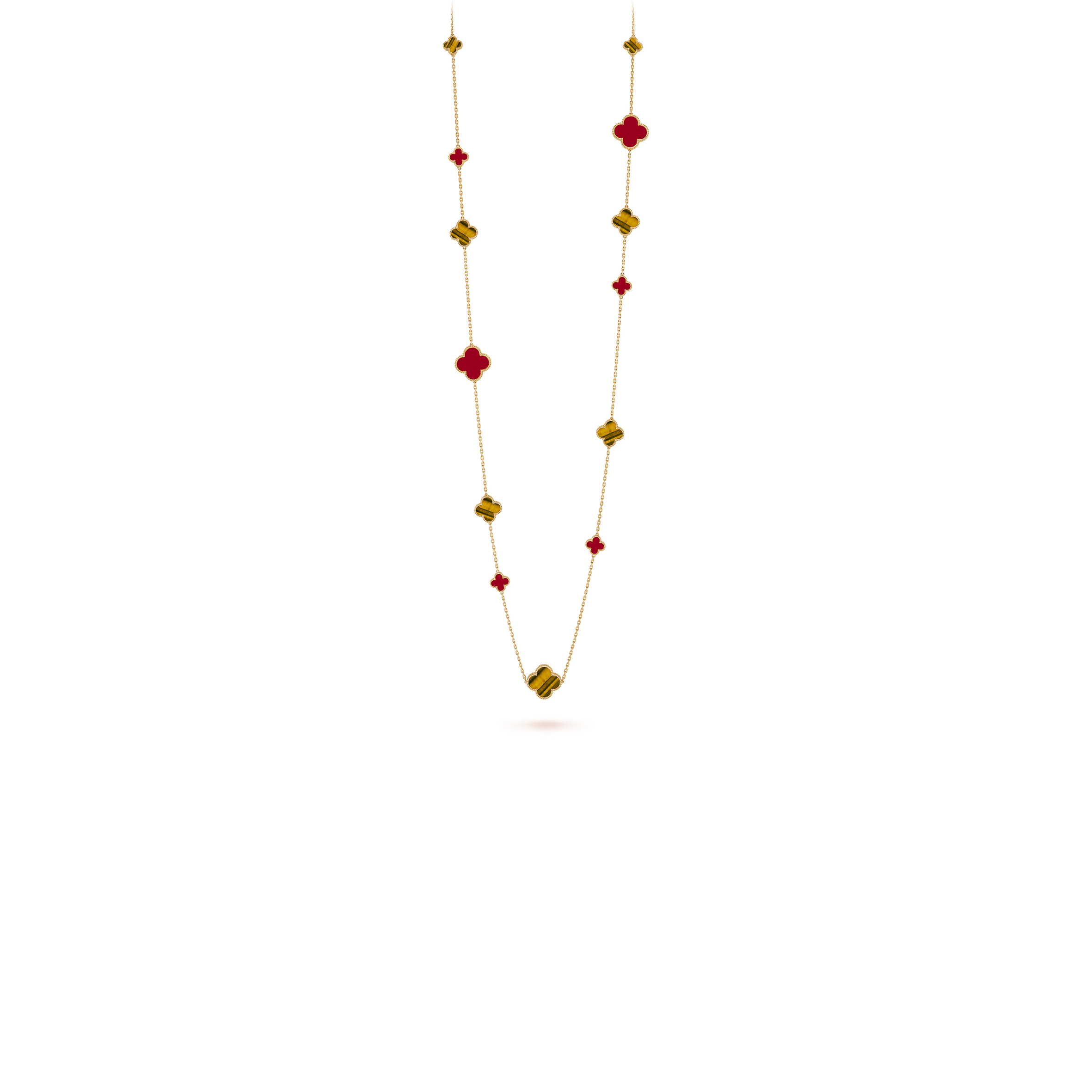 V*n Cl**f ARPELS MAGIC ALHAMBRA LONG NECKLACE, 16 MOTIFS - YELLOW GOLD, CARNELIAN, TIGER EYE  VCARN5JO00 Master Quality