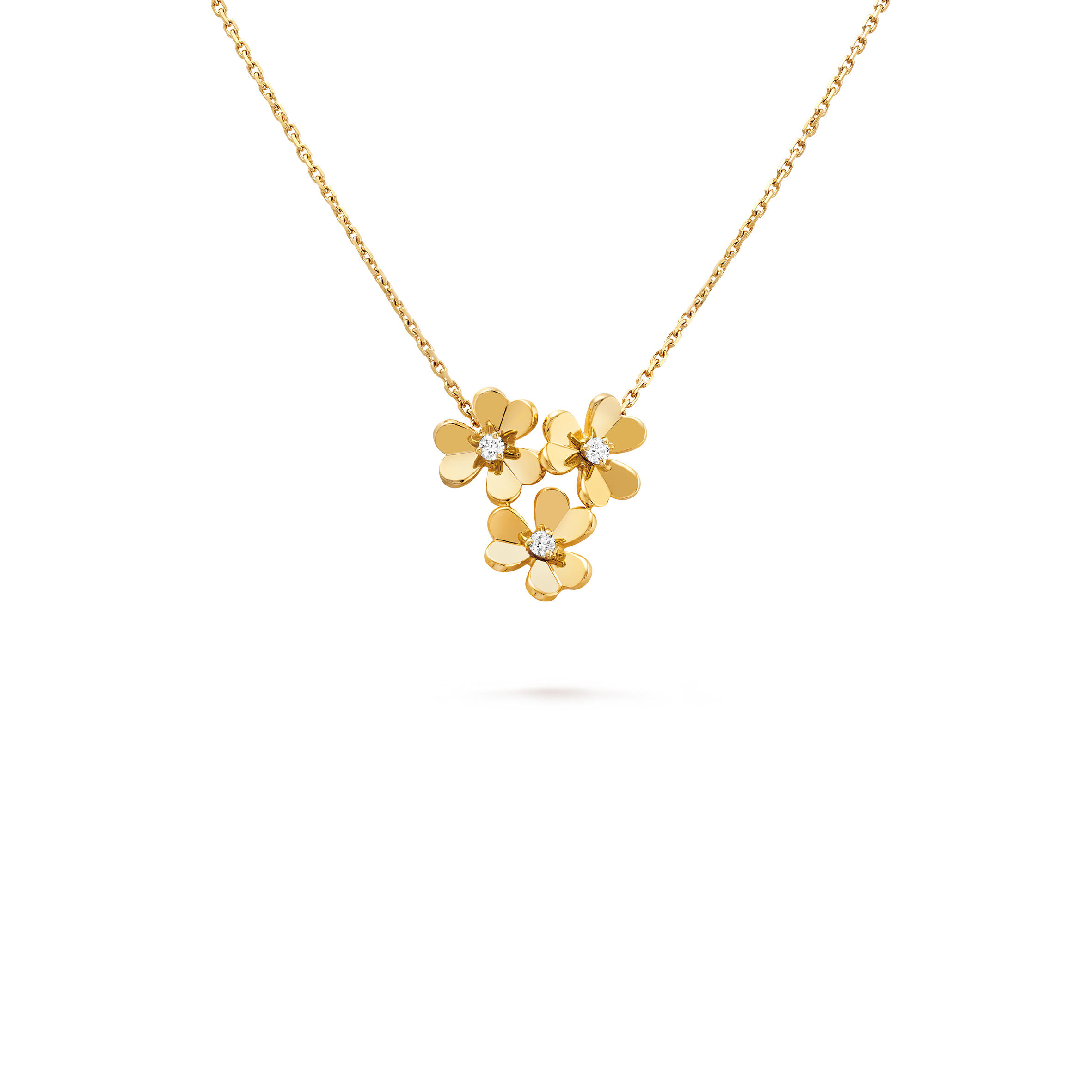 V*n Cl**f ARPELS FRIVOLE PENDANT, 3 FLOWERS, MINI MODEL - YELLOW GOLD, D1am0nd  VCARP2DU00 Master Quality