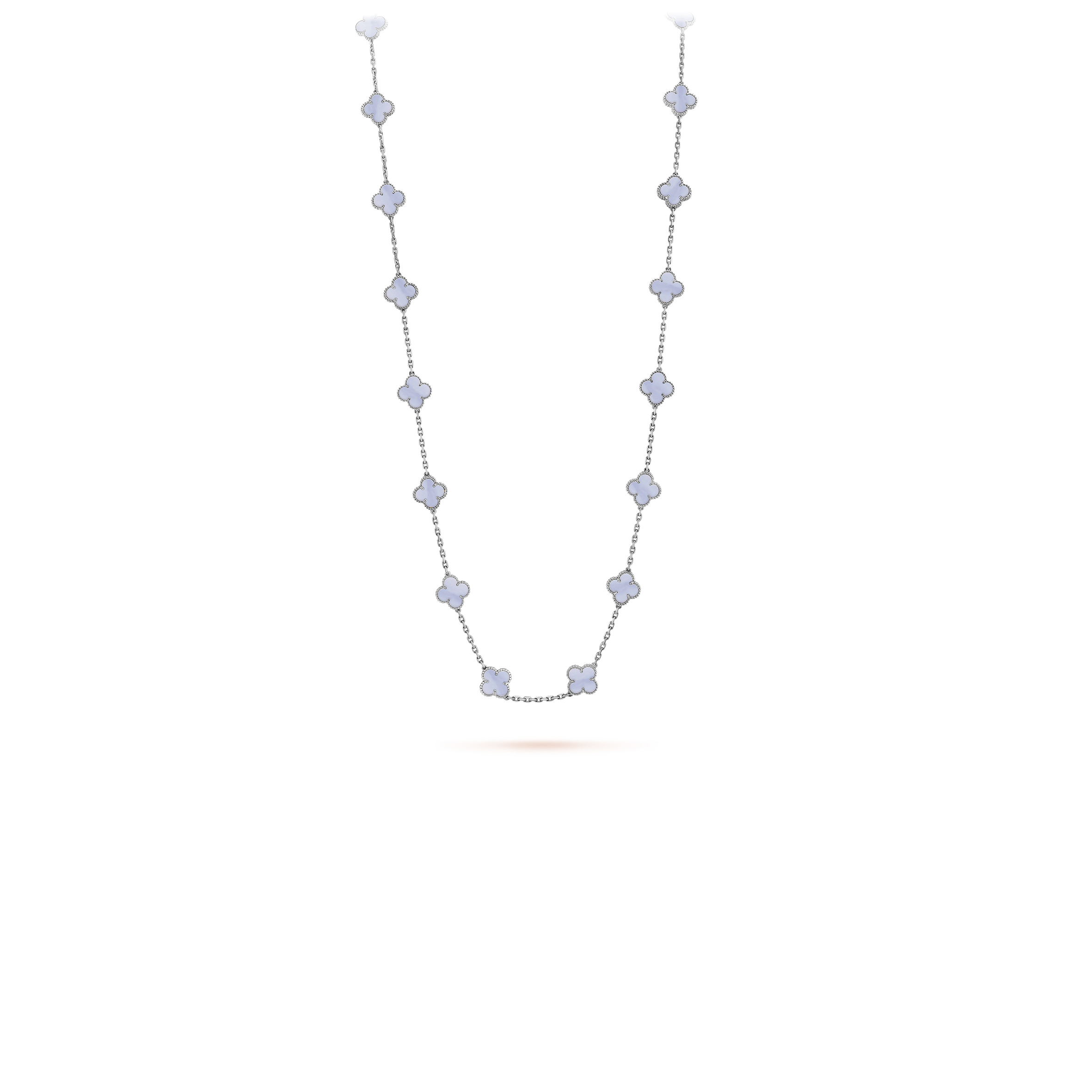 V*n Cl**f ARPELS VINTAGE ALHAMBRA LONG NECKLACE, 20 MOTIFS - WHITE GOLD, CHALCEDONY  VCARD80900 Master Quality