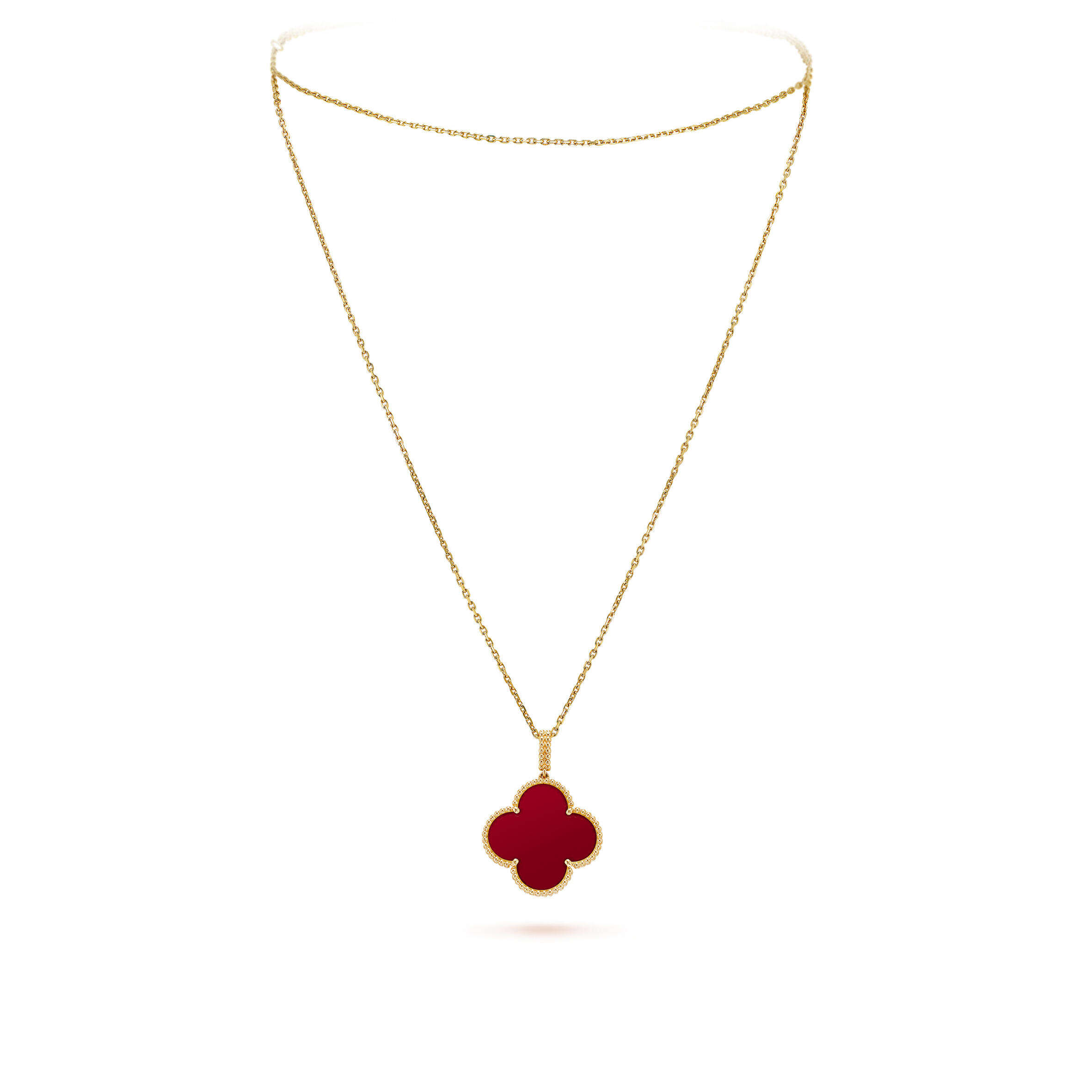 V*n Cl**f &amp; ARPELS MAGIC ALHAMBRA LONG NECKLACE, 1 MOTIF - YELLOW GOLD, CARNELIAN  VCARO49N00 Master Quality