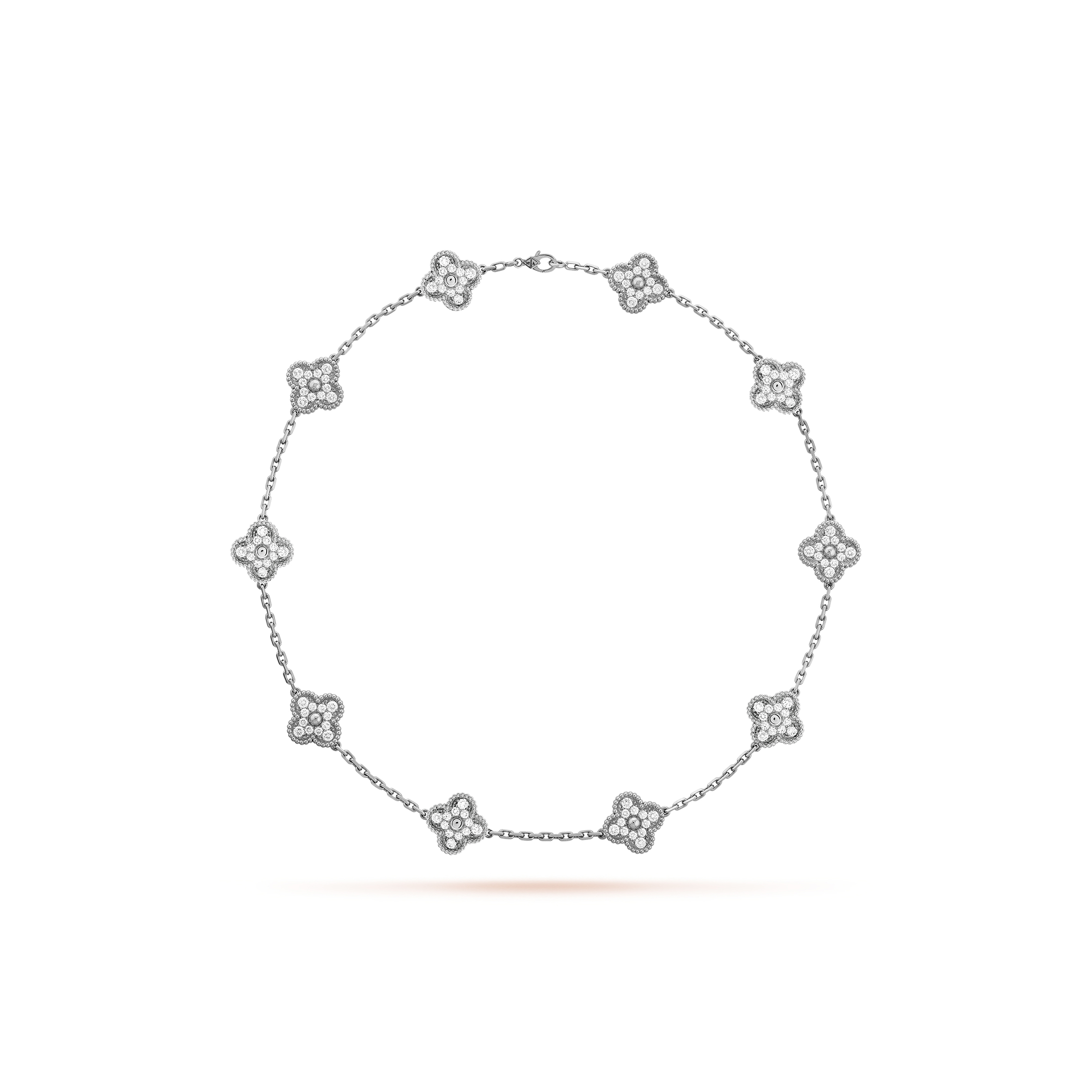 V*n Cl**f ARPELS VINTAGE ALHAMBRA NECKLACE, 10 MOTIFS - WHITE GOLD, D1am0nd  VCARA42400 Master Quality