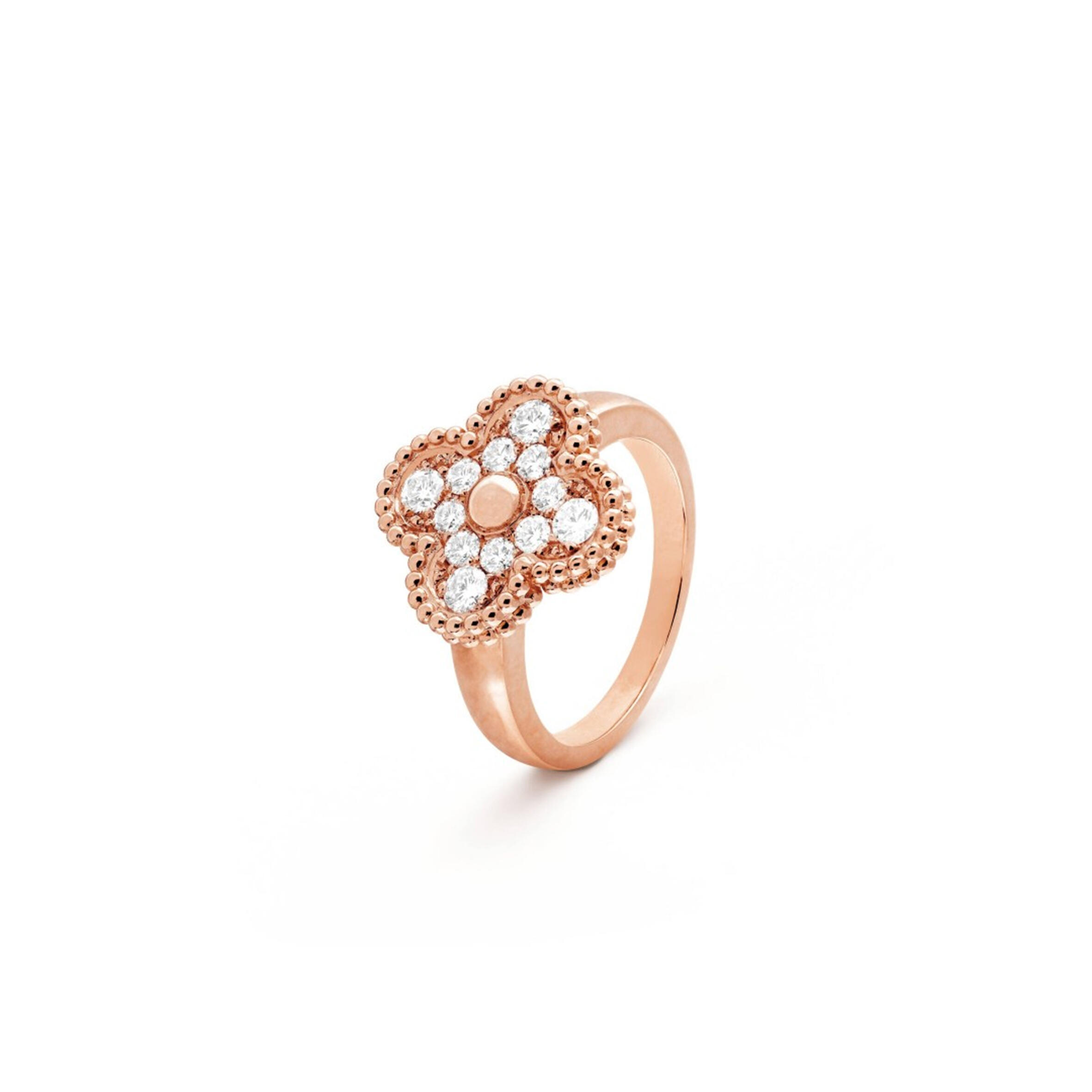V*n Cl**f ARPELS VINTAGE ALHAMBRA RING - ROSE GOLD, D1am0nd VCARP2R400 Master Quality