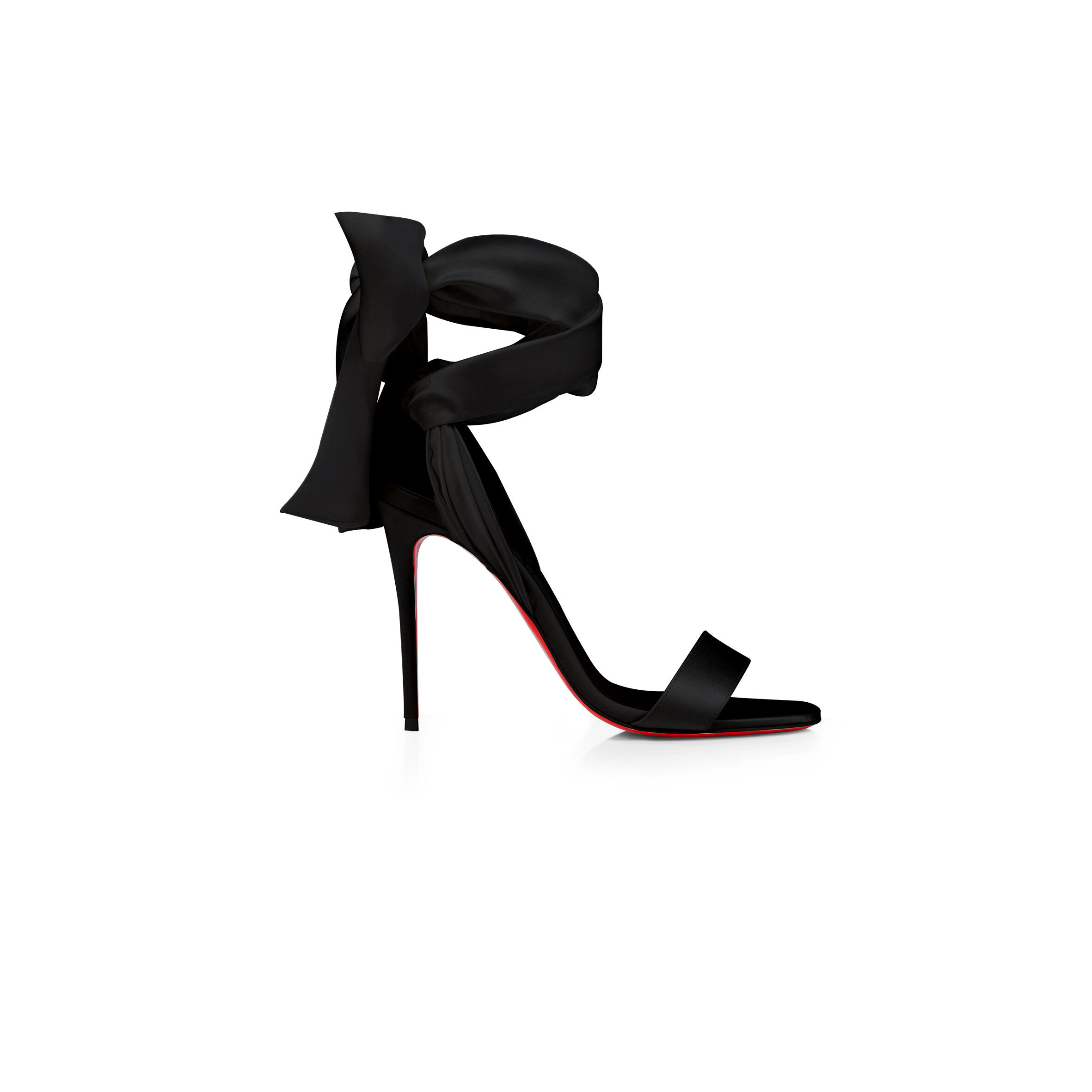 Chr1st1an LOUBOUTIN SANDALE DU DESERT 100 MM STRAPPY SANDALS CREPE SATIN BLACK WOMEN 3220076W447 Master Quality