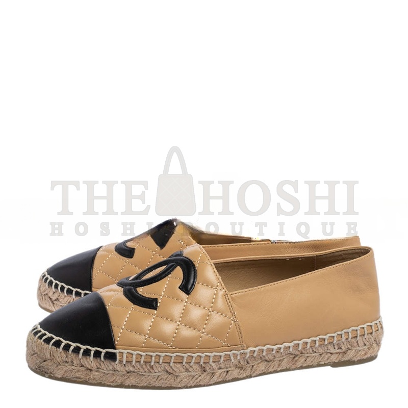 Ch**el BEIGE BLACK LEATHER ESPADRILLE FLATS G29762 Master Quality