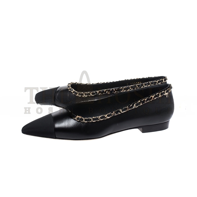Ch**el FABRIC GROSGRAIN CHAIN CAP TOE FLATS 272269 Master Quality