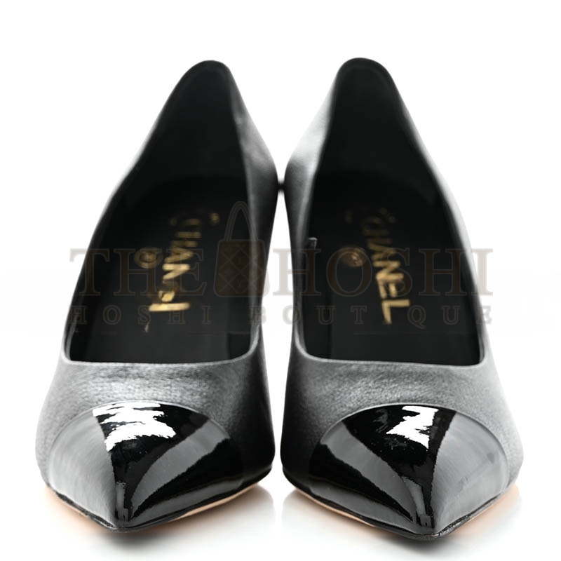 Ch**el GOATSKIN PATENT CALFSKIN CAP TOE CC PEARL PUMPS Master Quality