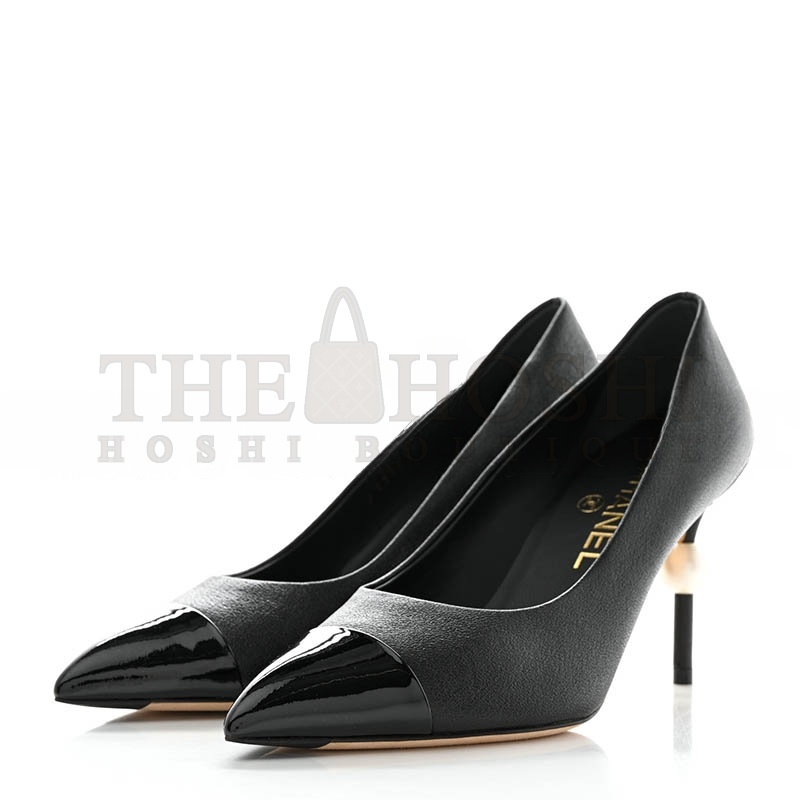 Ch**el GOATSKIN PATENT CALFSKIN CAP TOE CC PEARL PUMPS Master Quality
