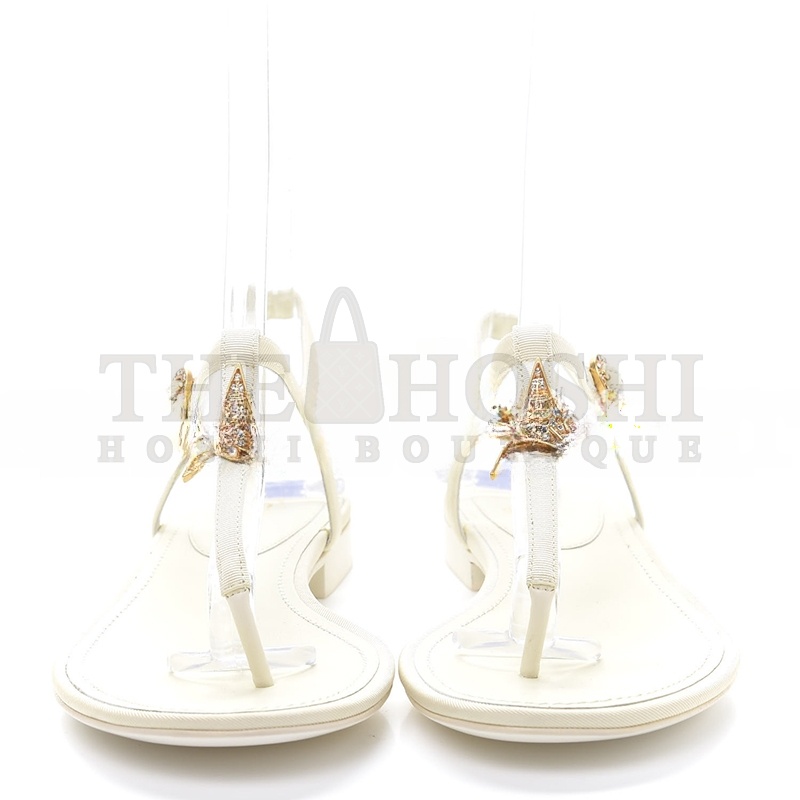 Ch**el LEATHER WOMEN’S SANDALS WHITE STARLIKE GOLD HARDWARE Master Quality