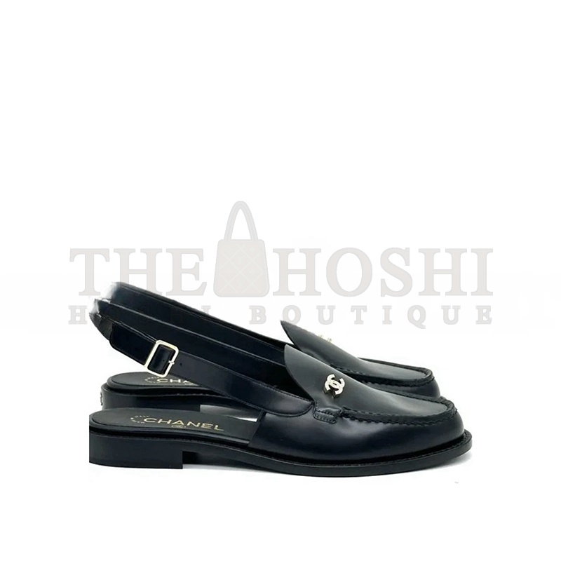 Ch**el 25P CRYSTAL CC LOGO LEATHER SLINGBACK FLAT LOAFERS SANDALS Master Quality