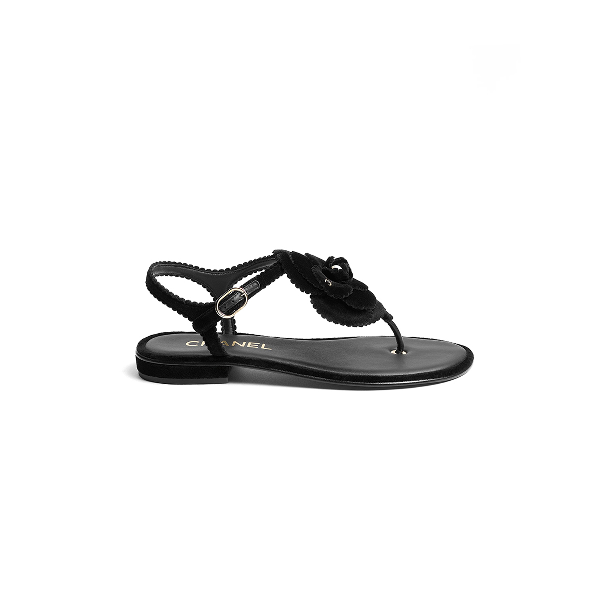 Ch**el SUEDE CAMELLIA THONG SANDALS Master Quality