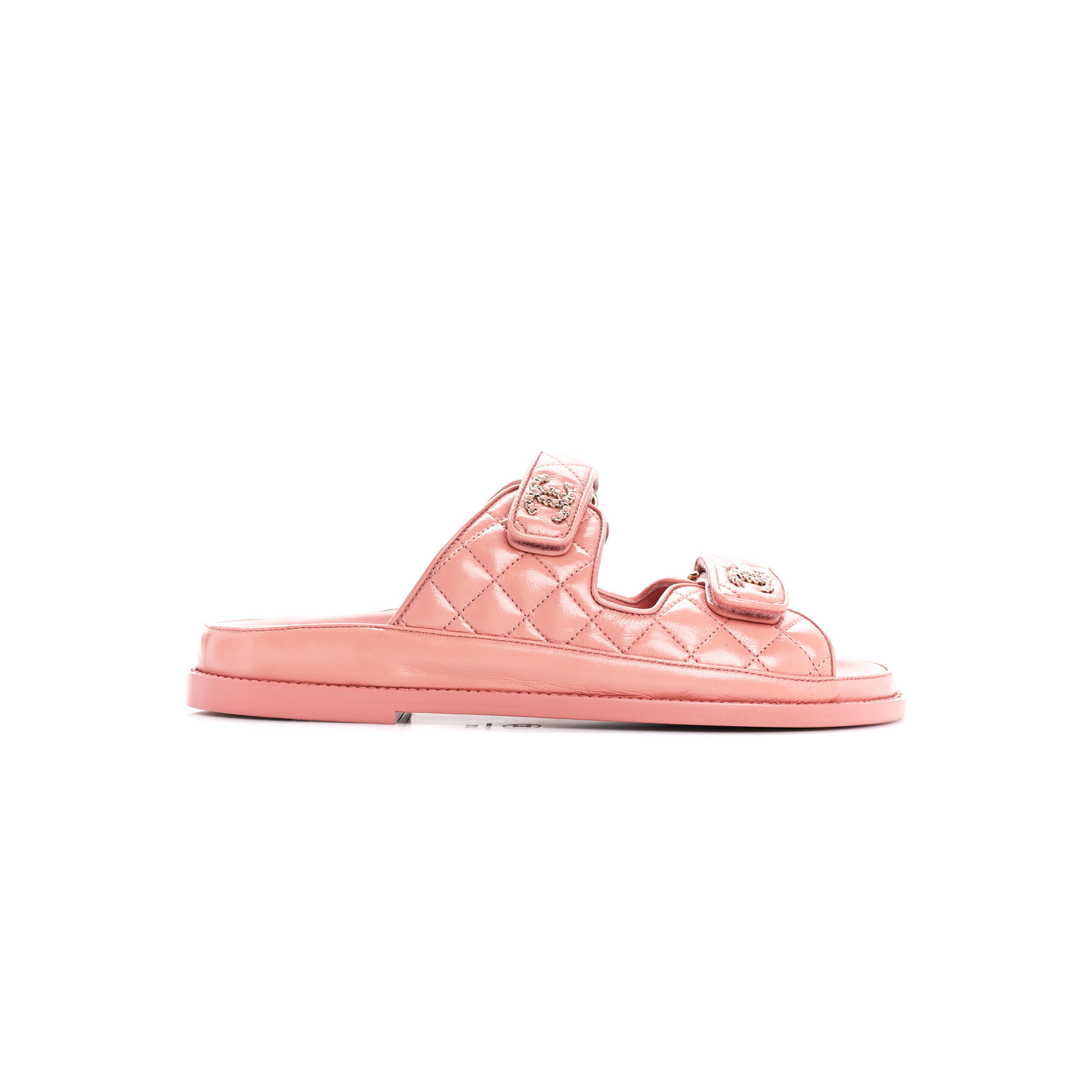 Ch**el LAMBSKIN QUILTED VELCRO DAD CHAIN CC SLIDE SANDALS Master Quality