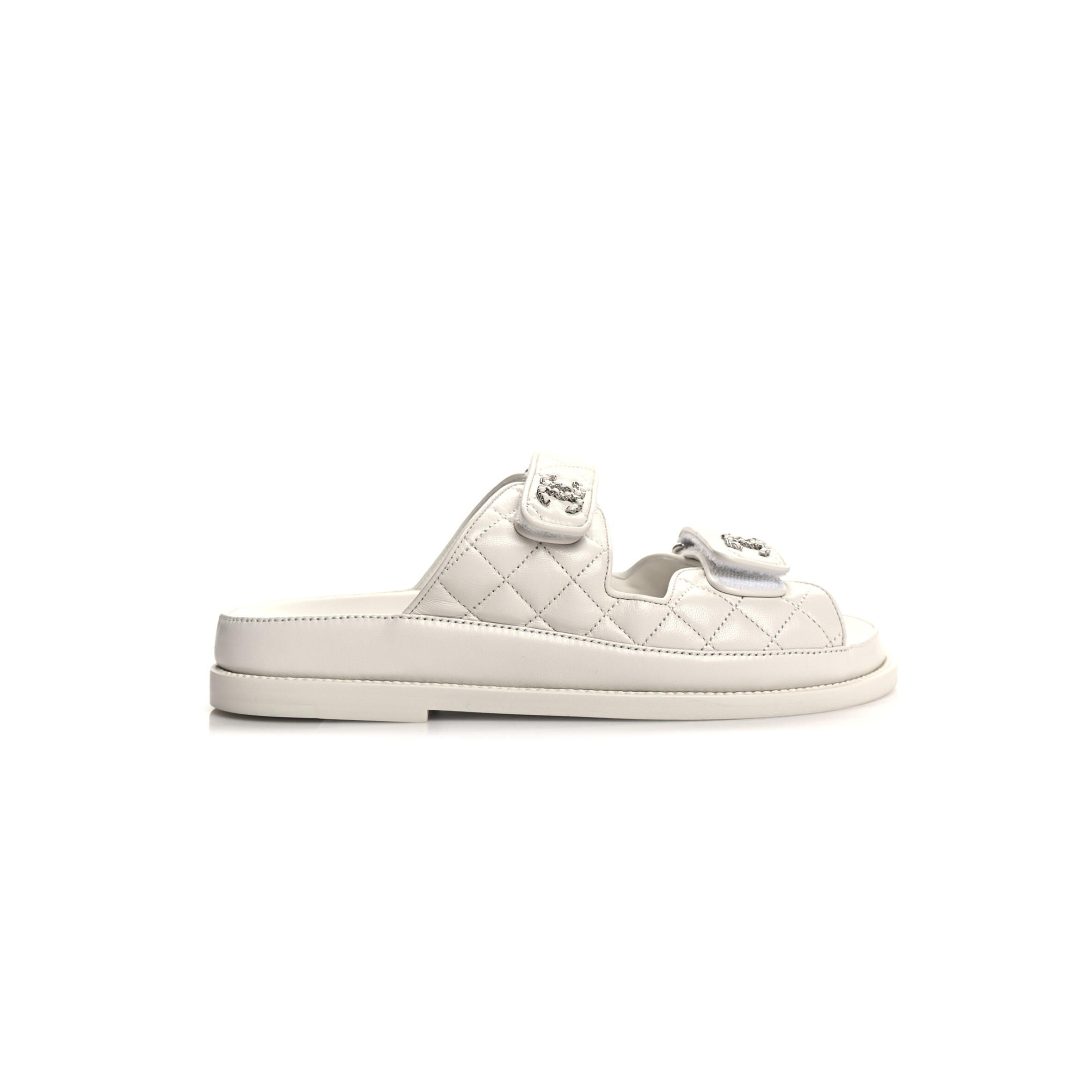 Ch**el LAMBSKIN QUILTED VELCRO DAD CHAIN CC SLIDE SANDALS Master Quality