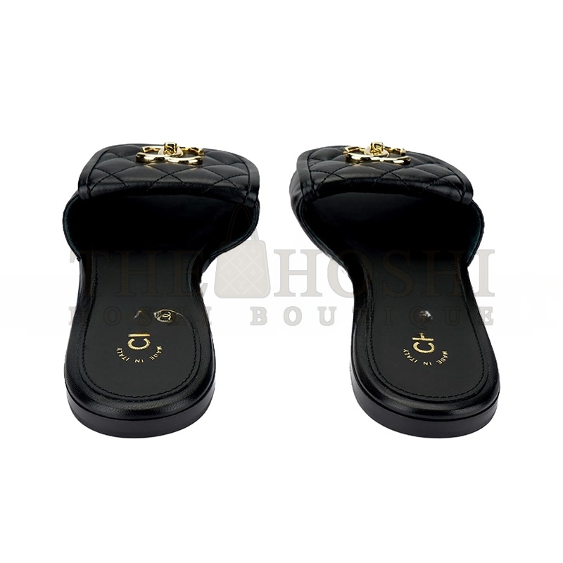 Ch**el 25P CALFSKIN OPEN TOE FLAT SLIPPERS G46119 Master Quality