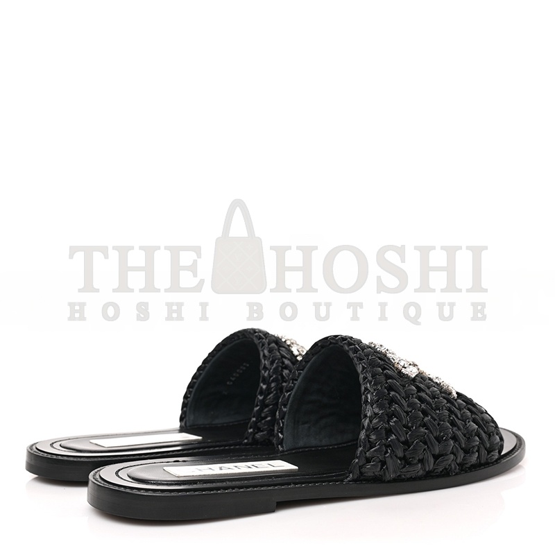 Ch**el RAFFIA CRYSTAL CC MULES SANDALS 1319546 Master Quality