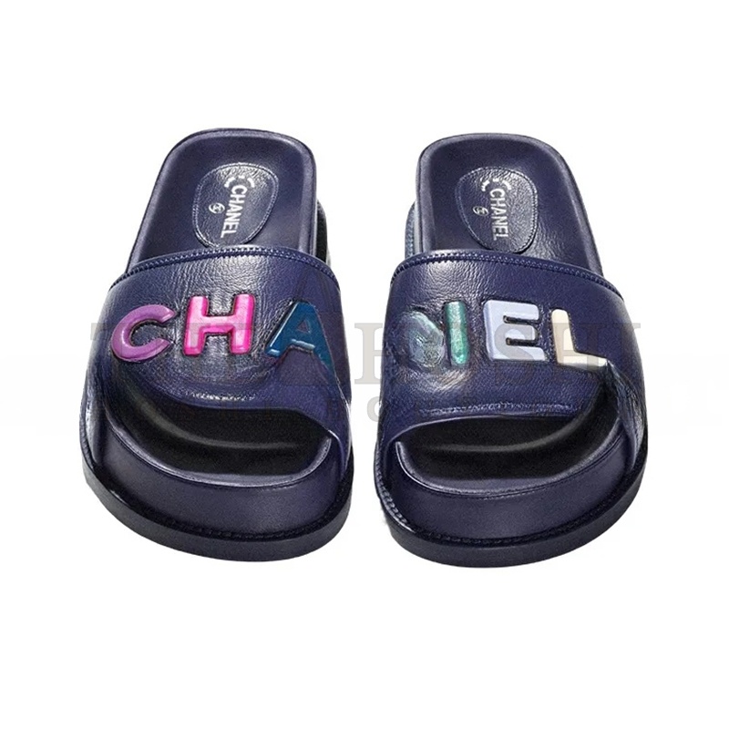 Ch**el MULES LAMBSKIN NAVY BLUE &amp; MULTICOLOR G38933 X56443 K3920 Master Quality