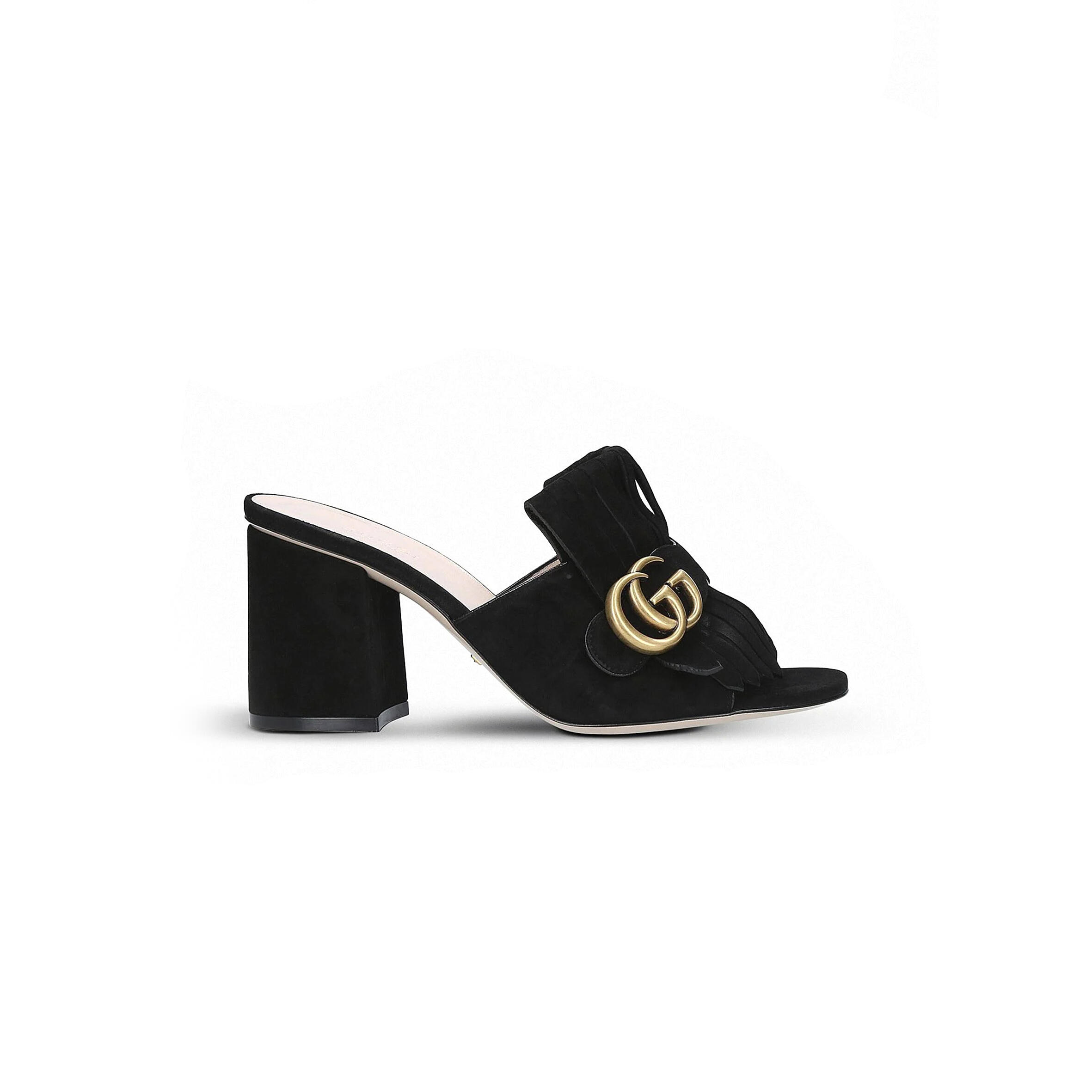 Gvc*1 WOMEN'S BLACK SUEDE GG MARMONT SLIDE 458051 Master Quality
