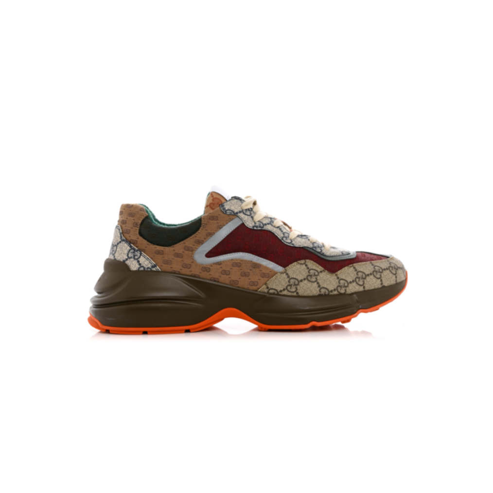 Gvc*1 GG Svp*me MONOGRAM MIX MONOGRAM MENS RHYTON SNEAKERS 12 BORDEAUX BEIGE EBONY 1156612 Master Quality