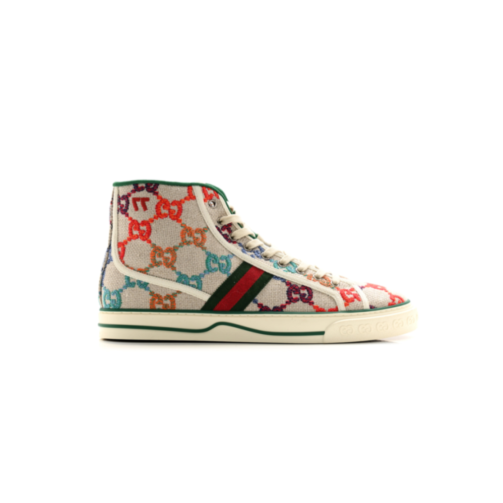 Gvc*1 LINEN PSYCHEDELIC MINI GG MONOGRAM MENS 1977 TENNIS HIGH TOP SNEAKERS Master Quality