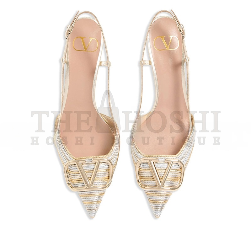 Va1e*ntin0 GARAVANI VLOGO TWO-TONE METALLIC SLINGBACK PUMPS Master Quality