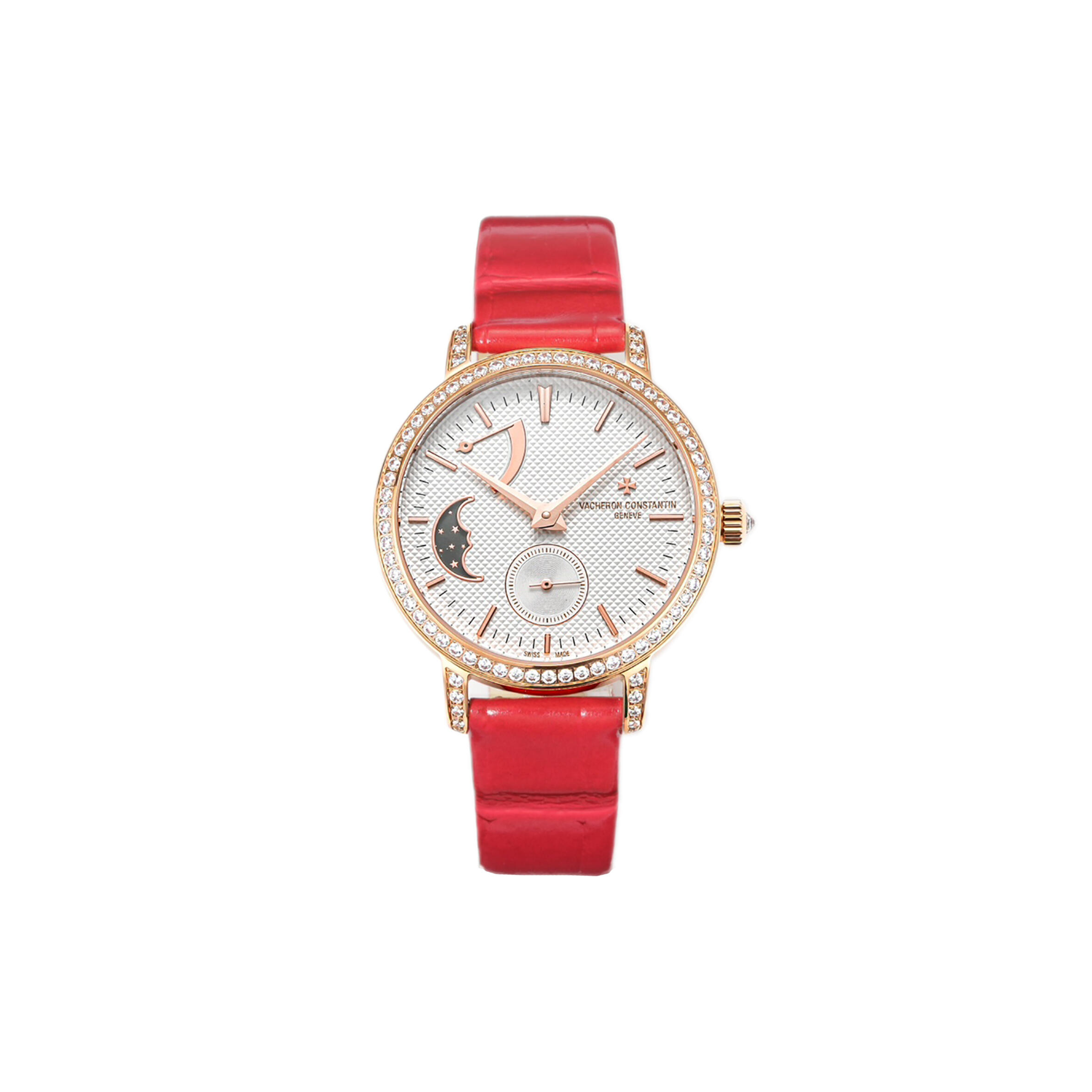 VACHERON C0nstan1n TRADITIONELLE MOON PHASE WHITE DIAL RED LEATHER 36MM WATCH 83570/000R-B691 Master Quality
