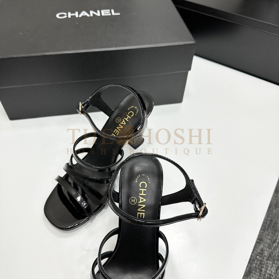Ch**el 2025 Strappy High Heel Sandals with Logo Buckle